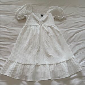 SHEIN White Puff Sleeve V-Neck Sundress